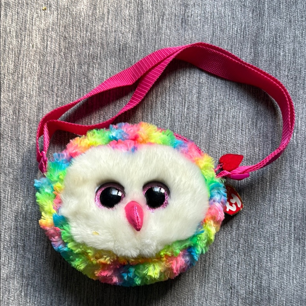 Ty Rainbow Owl Plush Bag with Pink Strap